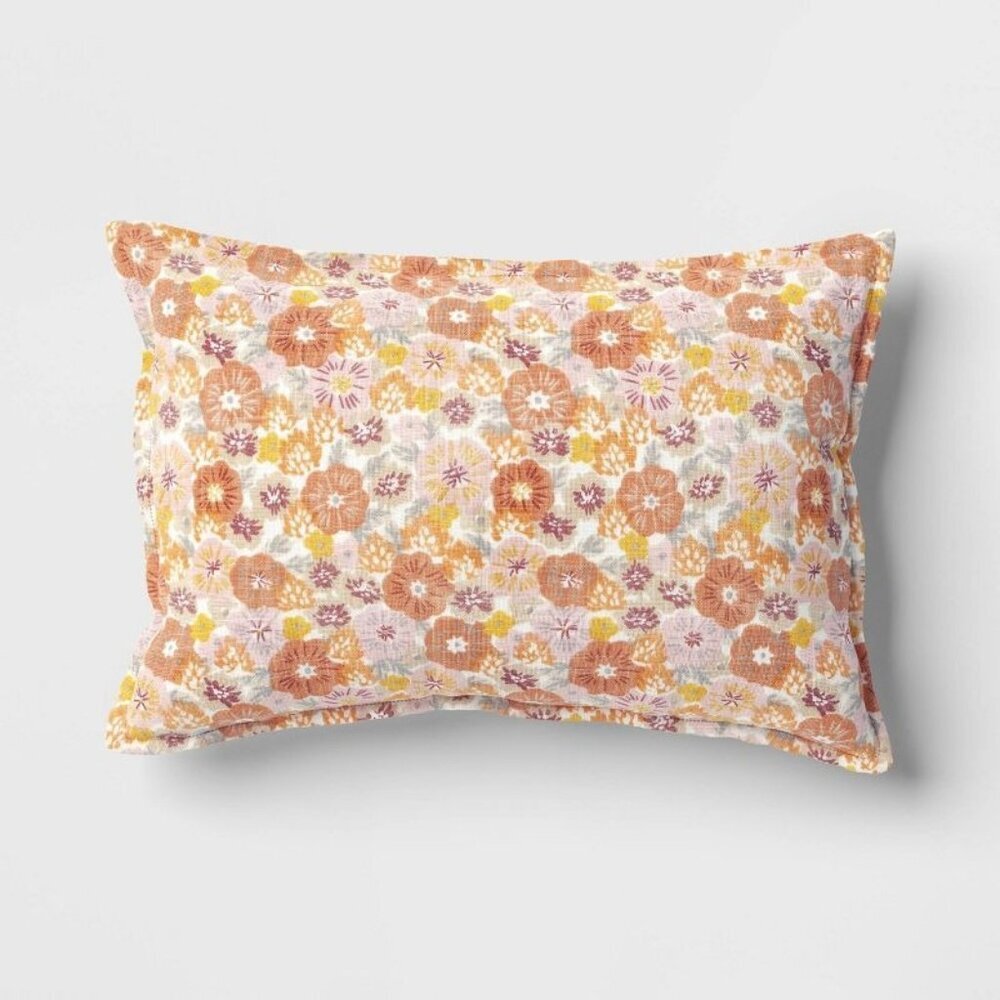 Target Room Essentials‎ Printed Cotton Embroidery Lumbar Throw Pillow Red 2024